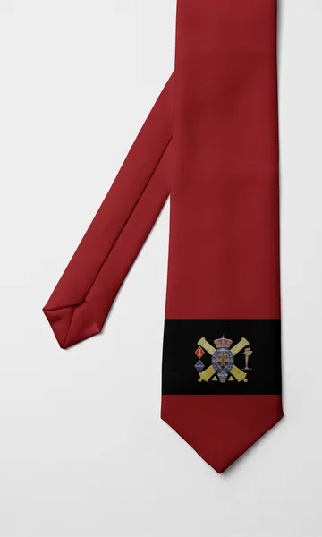 Corbata granate con una franja negra y el emblema en la punta
