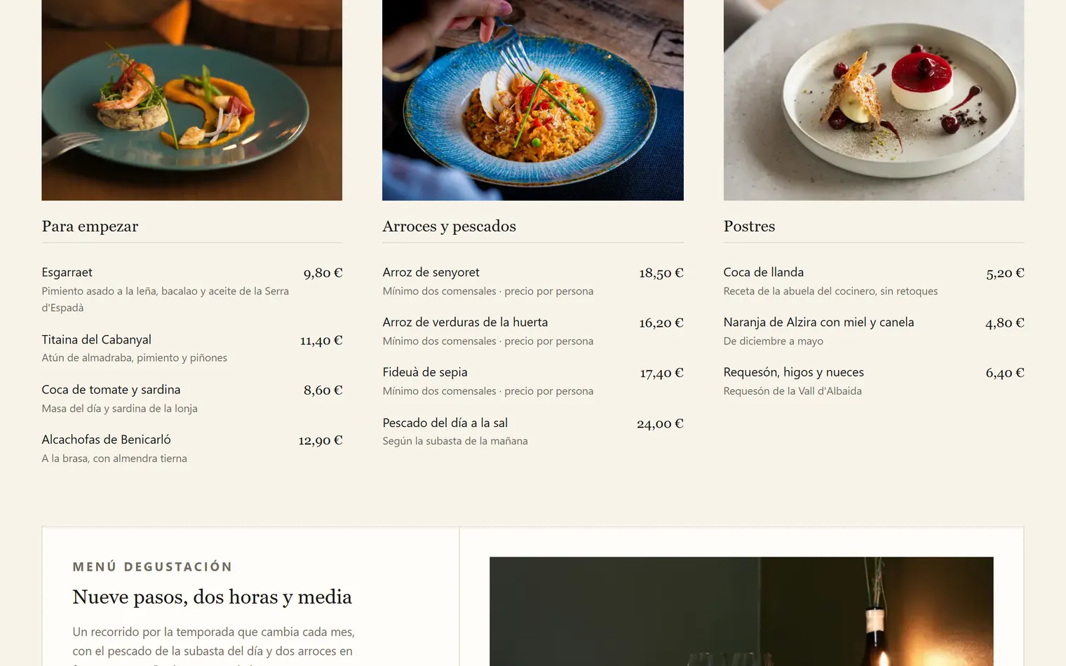 Carta ilustrada de Sal de Ponent, el restaurante ficticio